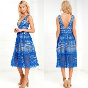 Lulus lace midi dress blue size XS
